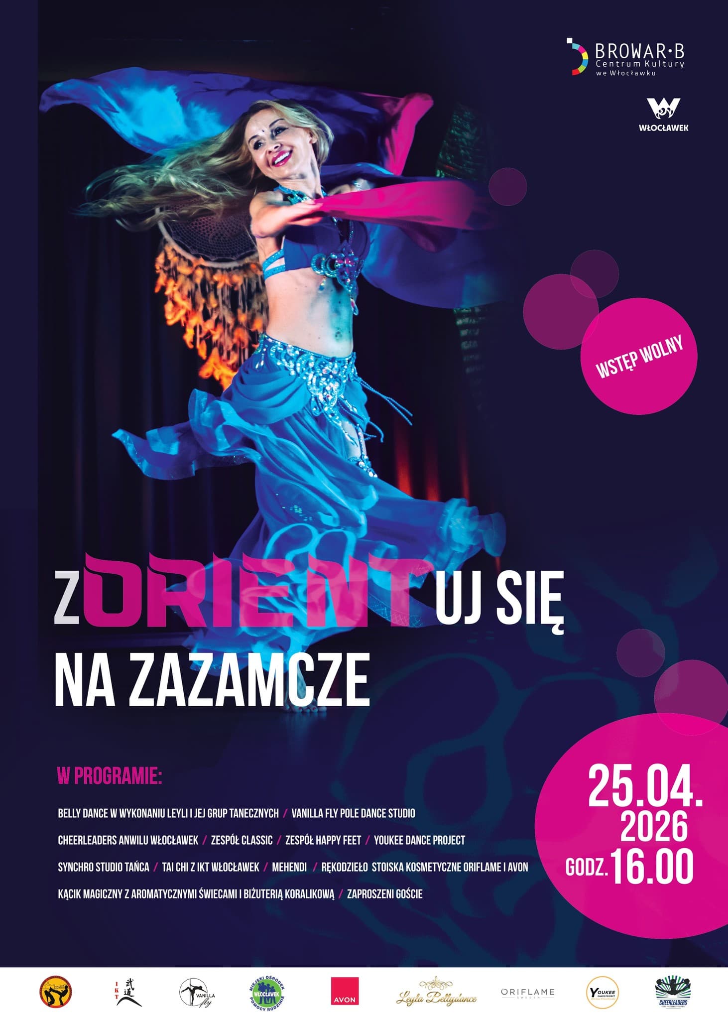 Serdecznie zapraszamy na kolejną edycję niezwykłego wydarzenia kulturalnego w naszym mieście - "zORIENTuj się na Zazamcze" 💃💃 Kiedy? 25 kwietnia 2026, od godz. 18 w Klubie Zazamcze CK Browar B we Włocławku 🪘🔥🎊